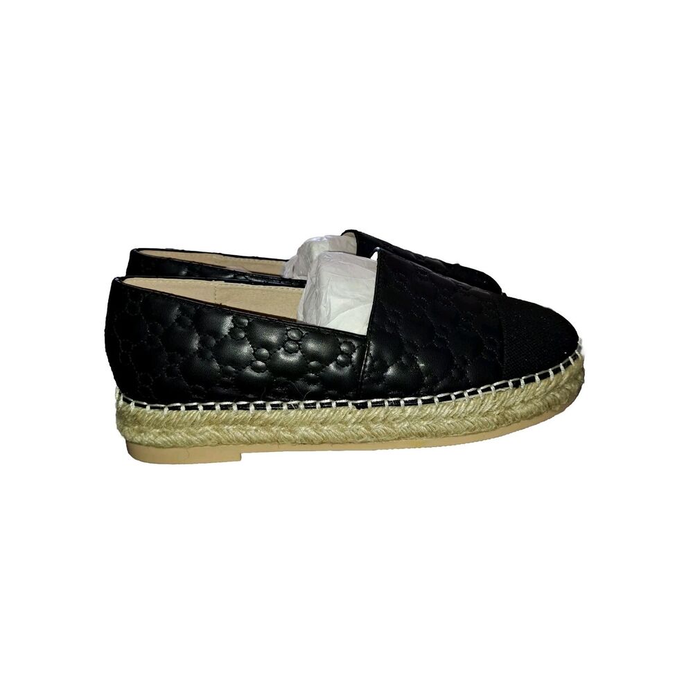 Jijixi Espadrille Black Quilted Cap Toe slip on flats 235 US 7 Summer Beach Work